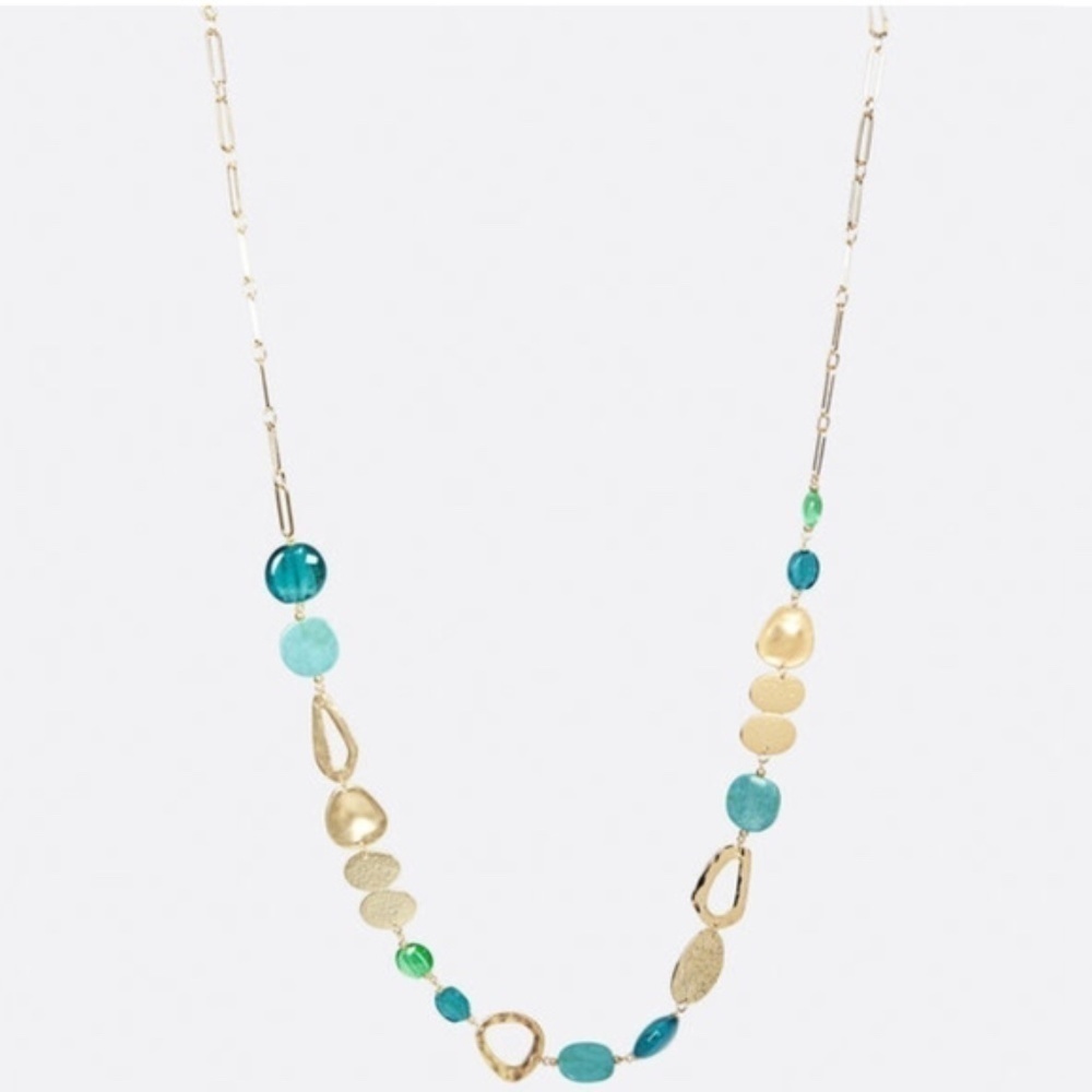 New Turquoise and Brushed Gold Necklace